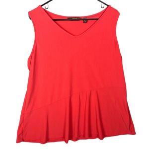 Denis Basso Sleeveles Women's Top Sz 1x Red Poplum Cut, Good Pre-Owned Condition